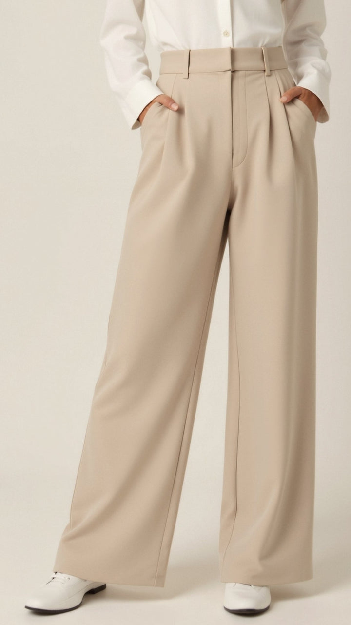 Comfort fit women's high-waisted wide-leg trousers in black, ideal for versatile summer fashion.