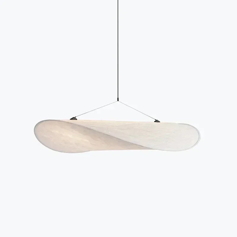 Handcrafted Japanese silk chandelier, wave design, offering serene and elegant ambient lighting. Home decor.