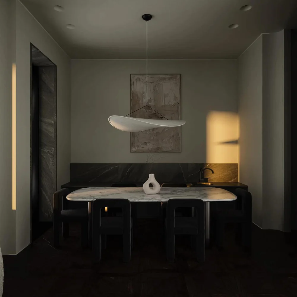 White Japanese silk chandelier, wave design, elegant handmade pendant light for serene ambient home decor.