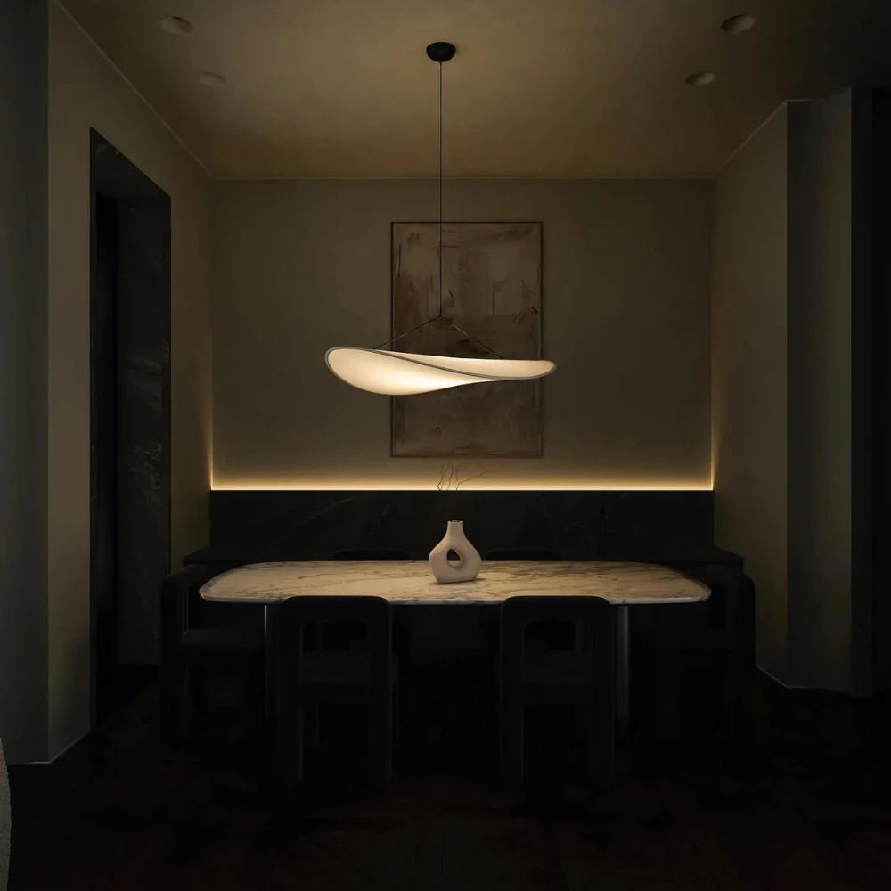 Serene Japanese silk lamp with elegant wave design, a handcrafted ceiling light bringing calm home ambiance.