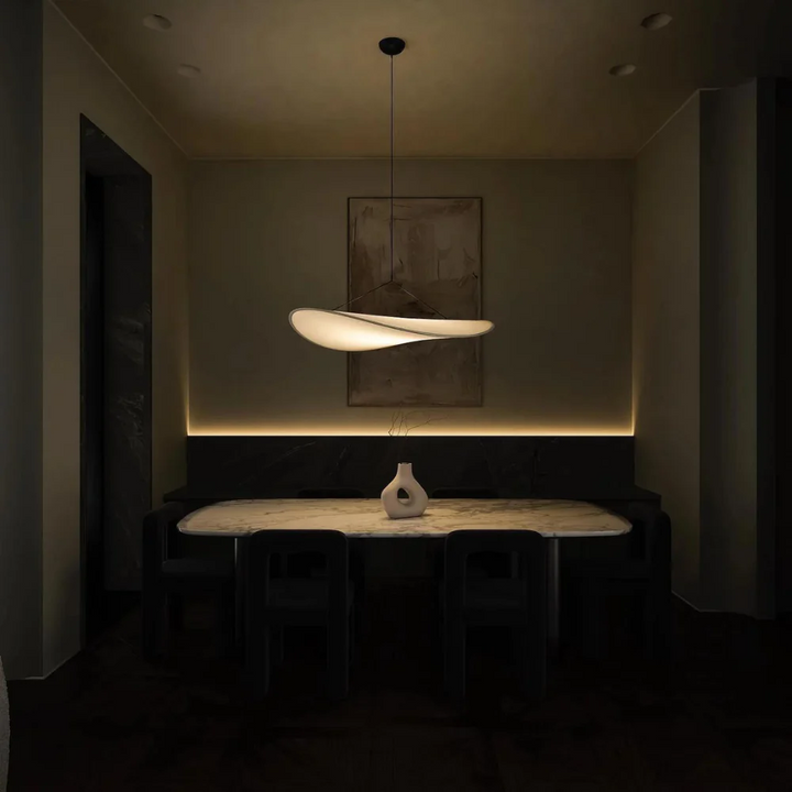 Serene Japanese silk lamp with elegant wave design, a handcrafted ceiling light bringing calm home ambiance.