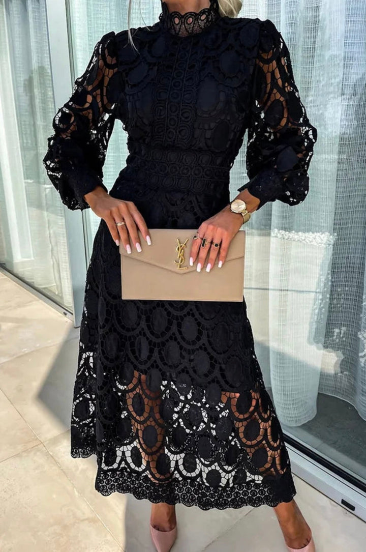 Stylish women's elegant lace midi dress, suitable for special occasion fashion