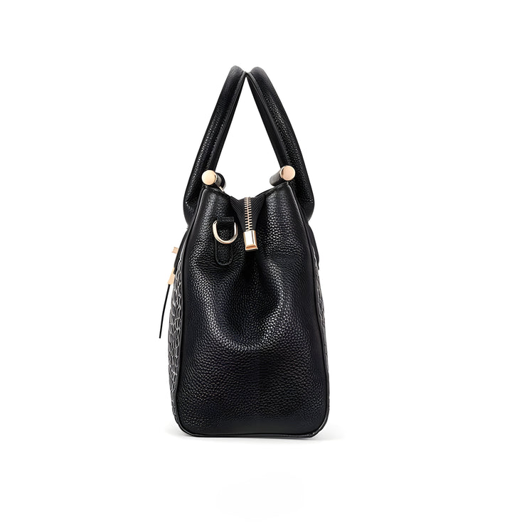 Spacious multi-compartment ladies' handbag. Organized interior of an elegant alligator embossed leather tote.
