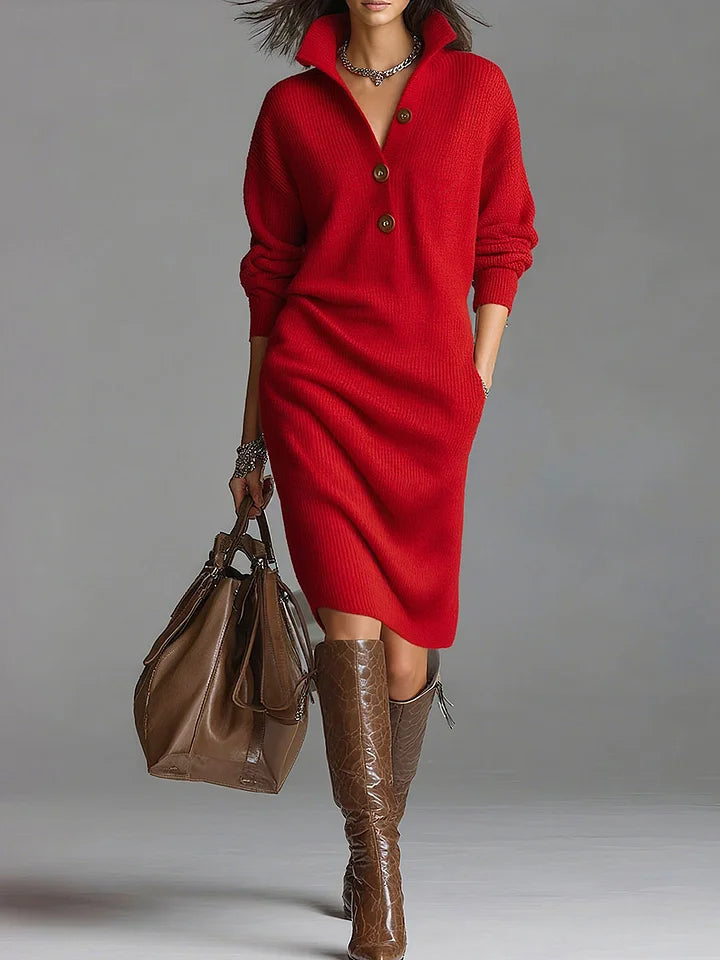 Women's ribbed knit midi dress featuring chic button-front design, offering a comfortable yet elegant look for any occasion.