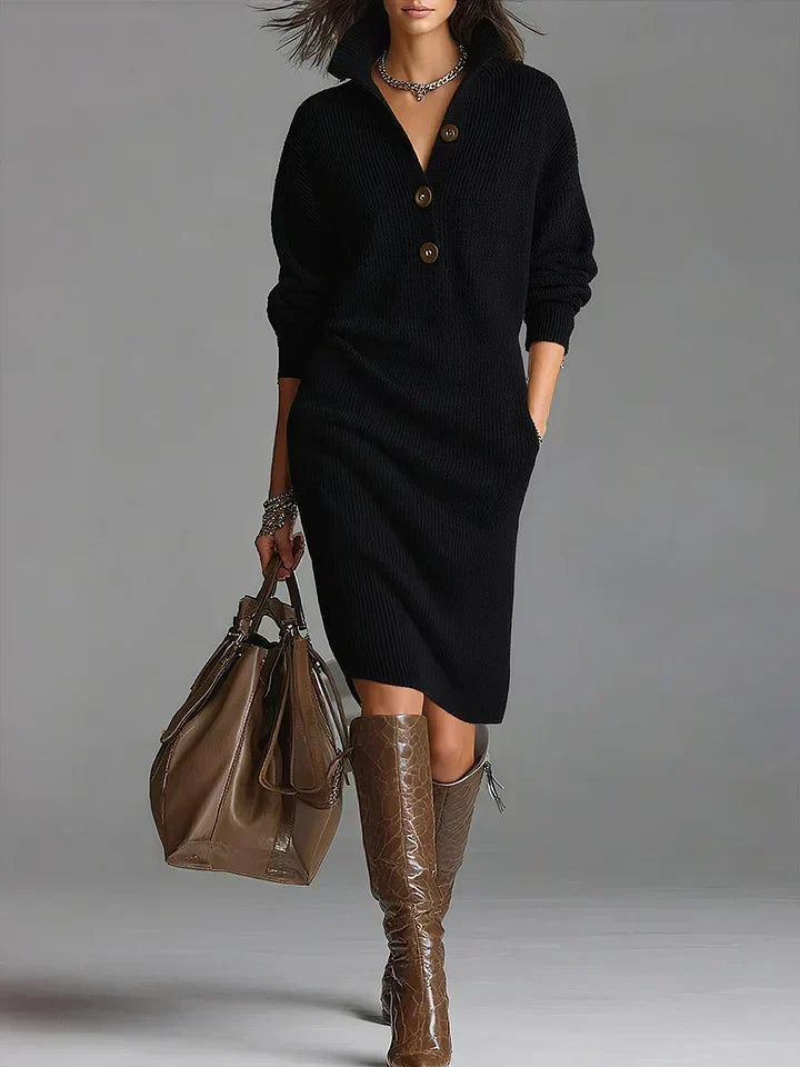 Stylish ribbed midi dress for women, featuring elegant button details. A perfect versatile and comfortable ladies' fashion choice.