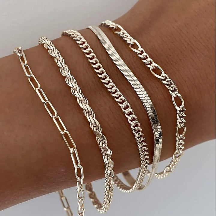 Stackable layered bracelet set for women, a stylish fashion accessory. Perfect elegant jewelry gift for her.