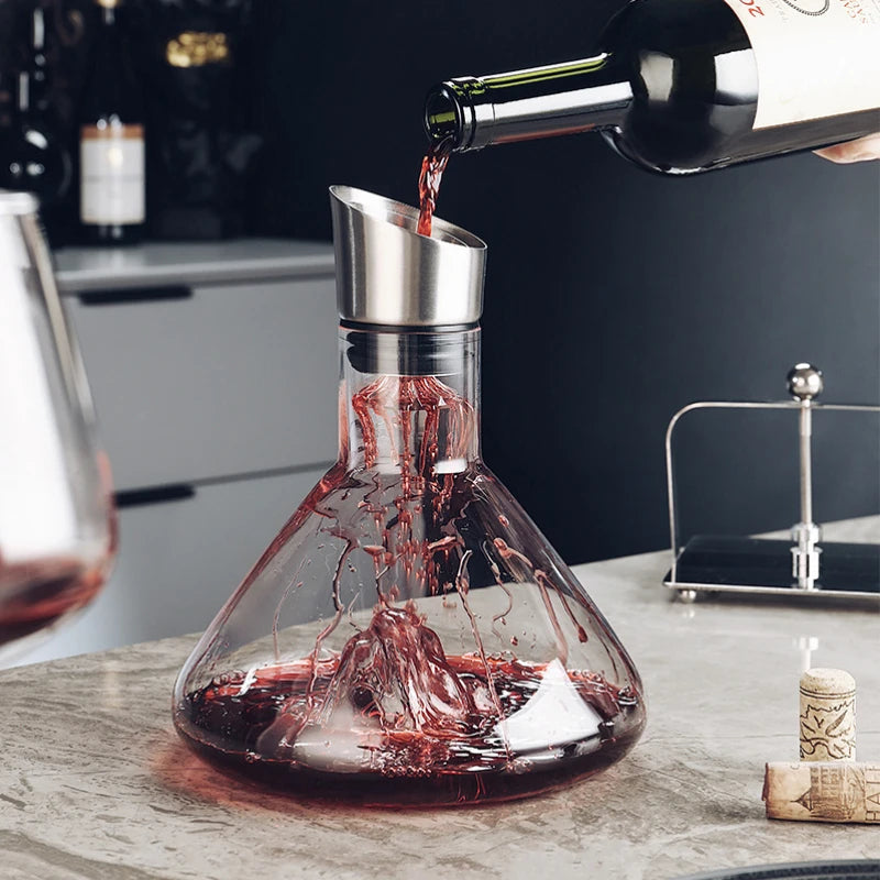 Premium crystal wine decanter with built-in 12-channel aerator and filter for perfect red wine aeration. Great gift.