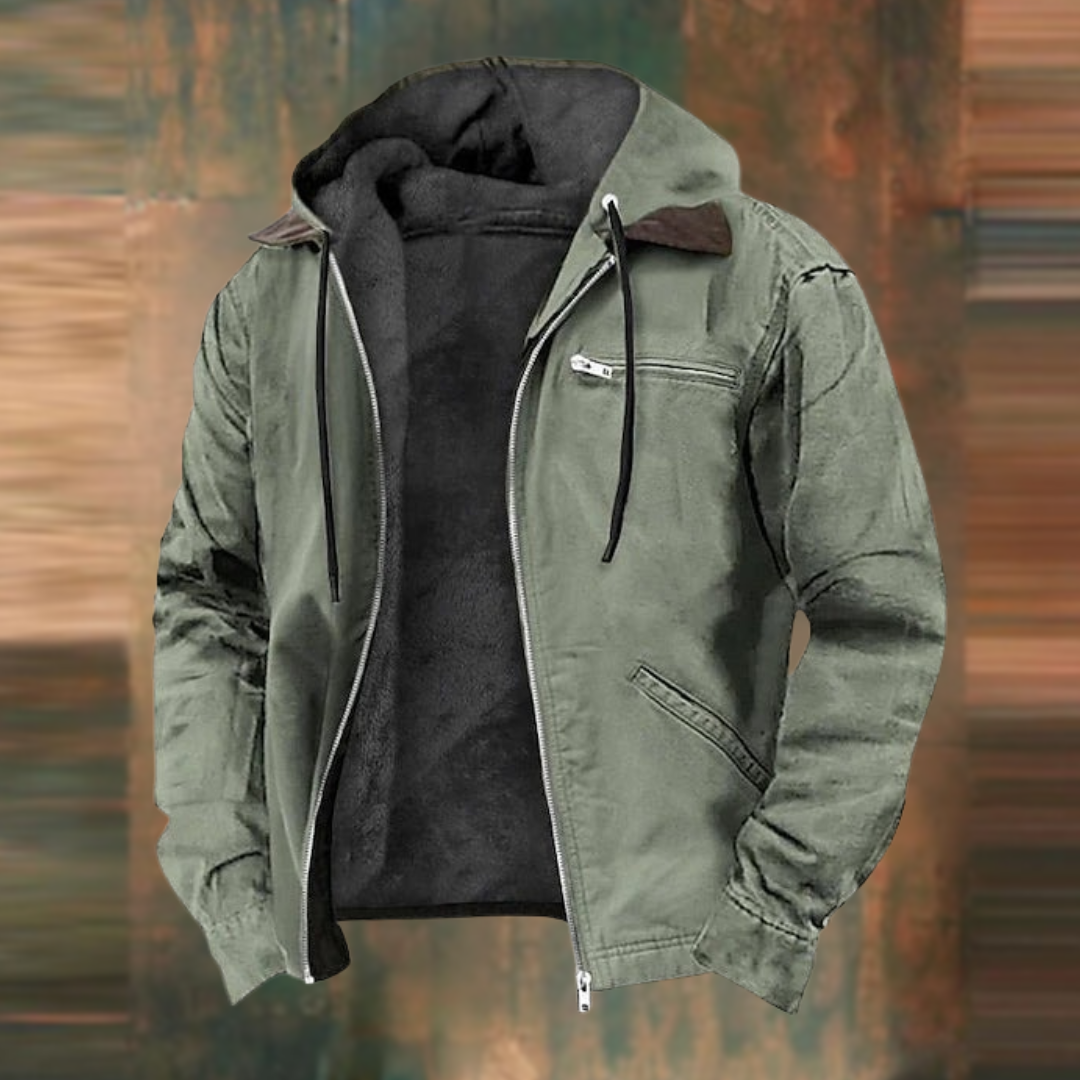 Sophisticated men's green fall jacket, designed with elegant lines and a durable finish for daily wear.