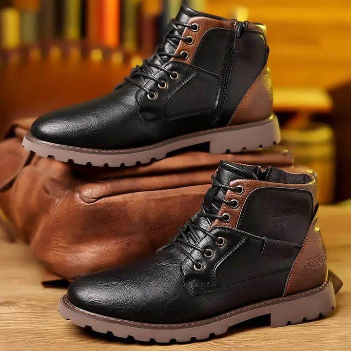 Sophisticated black men's zipper dress boots, durable and comfortable for business & formal wear.