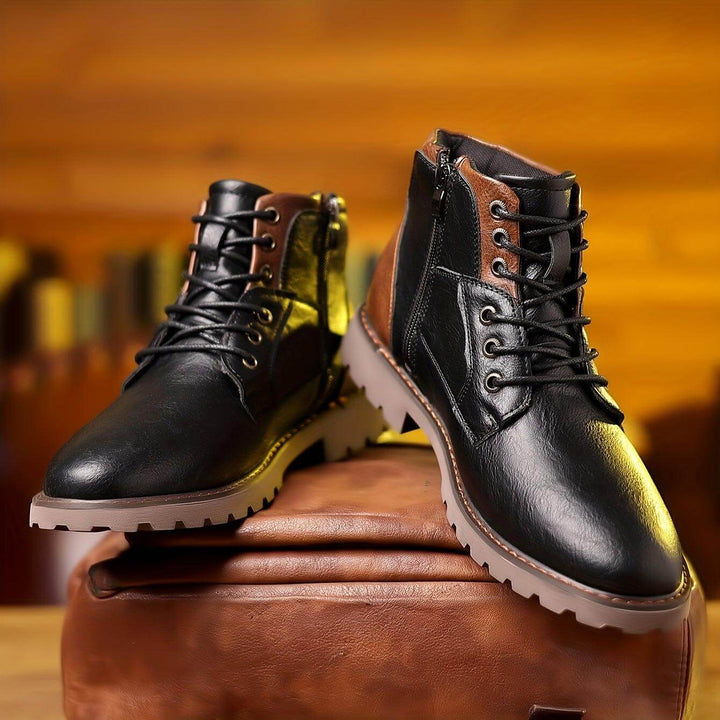 Men's elegant formal dress boots in premium leather with convenient zipper, ideal for sophisticated fashion.