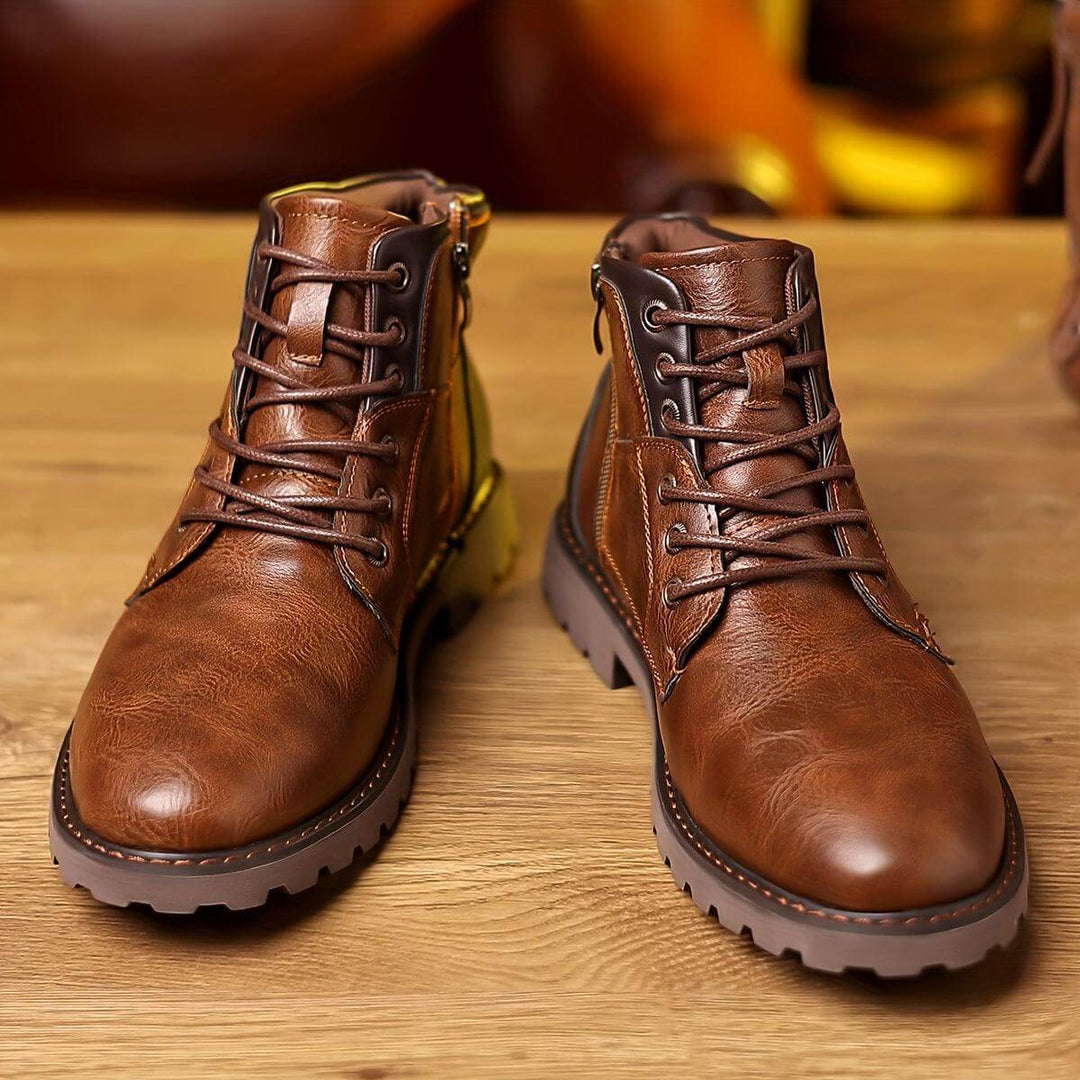 Stylish men's dress boots with comfortable fit and practical side zipper, suitable for modern men's fashion.