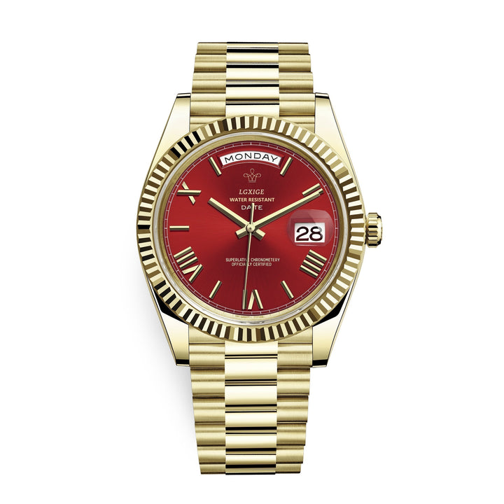 Men's Classic Day Date Watch on wrist. Stylish stainless steel accessory, suitable for any occasion.