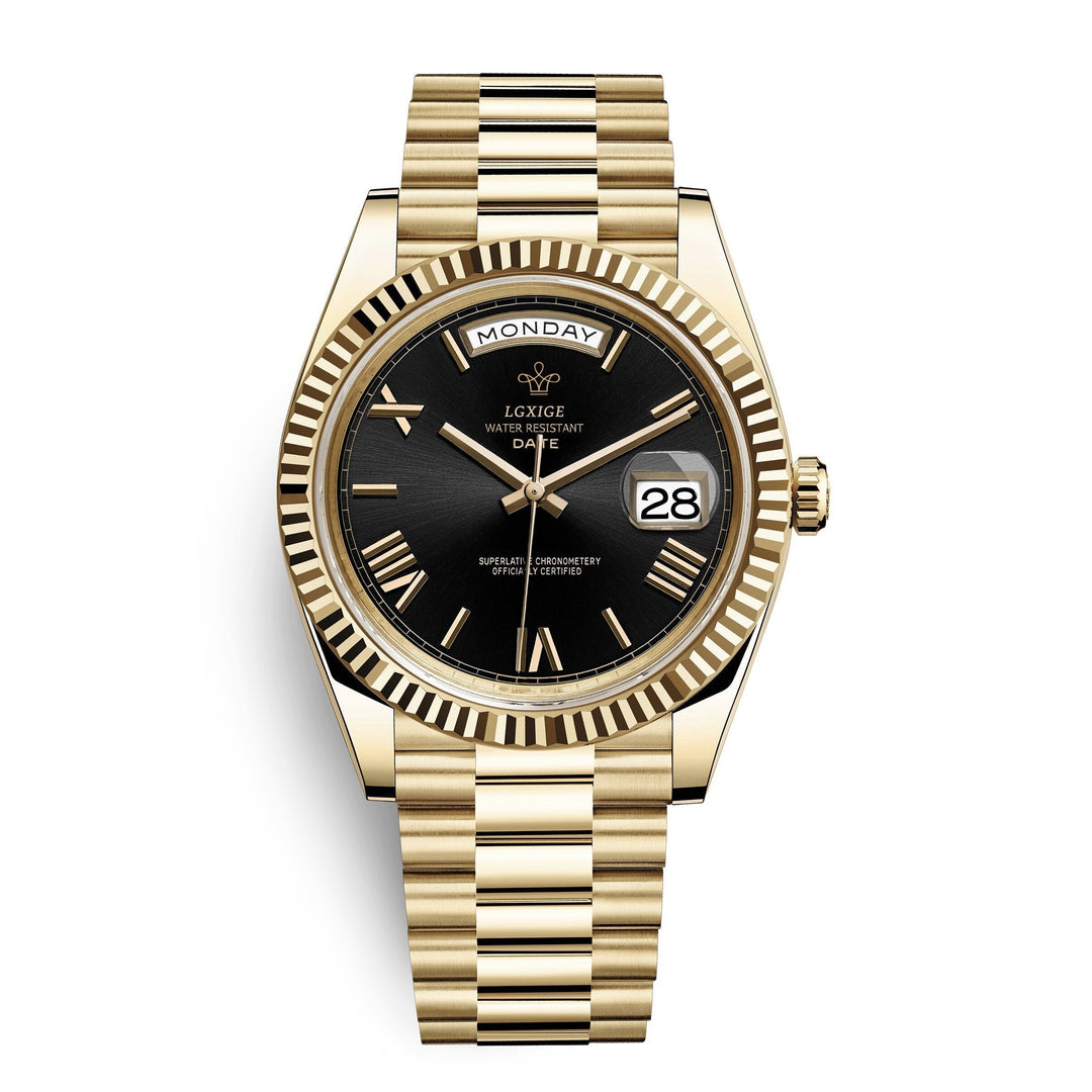 Men's Quartz Day Date Watch. Timeless design with a durable stainless steel bracelet.