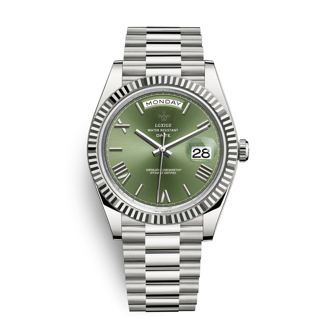 Casual Men's Day Date Quartz Watch. Versatile stainless steel accessory, easily pairs with any outfit.