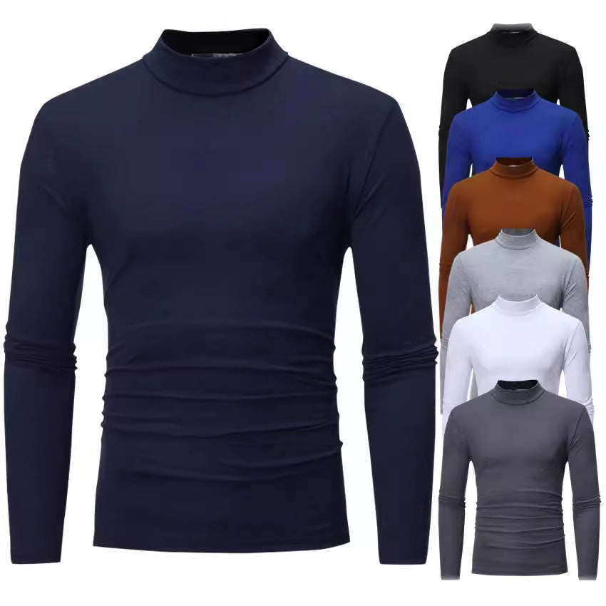 Elegant men's long-sleeve turtleneck t-shirt, versatile for casual or formal autumn/winter wear.
