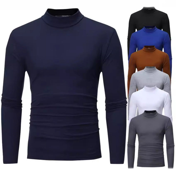Elegant men's long-sleeve turtleneck t-shirt, versatile for casual or formal autumn/winter wear.