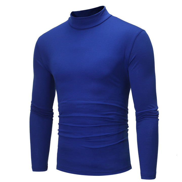 Warm men's turtleneck t-shirt, a comfortable long-sleeve base layer for elegant winter outfits.