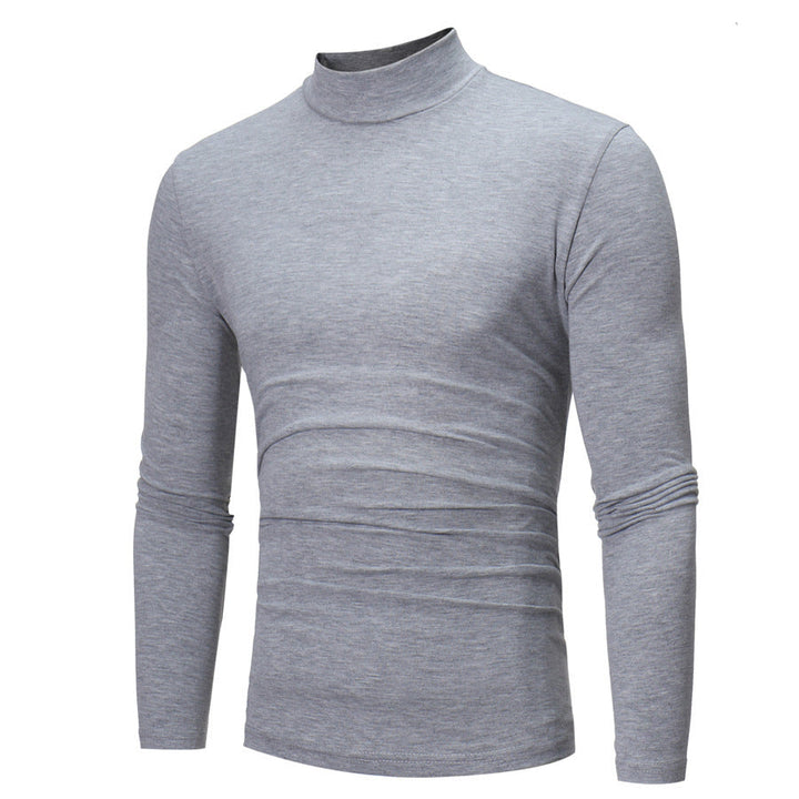 Modern men's long-sleeve turtleneck t-shirt, a key piece for contemporary versatile fashion.
