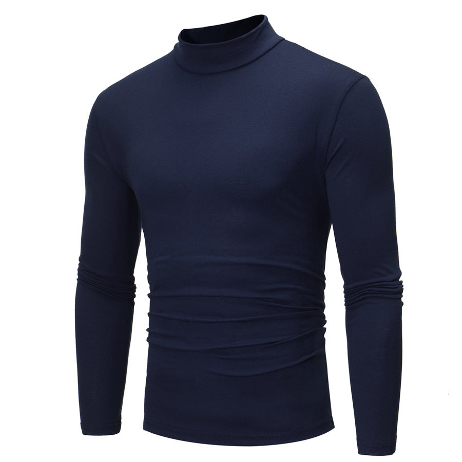 Sophisticated men's black turtleneck t-shirt, a refined choice for formal wear & office style.