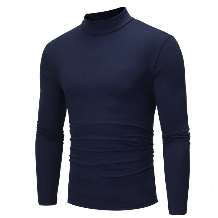 Sophisticated men's black turtleneck t-shirt, a refined choice for formal wear & office style.