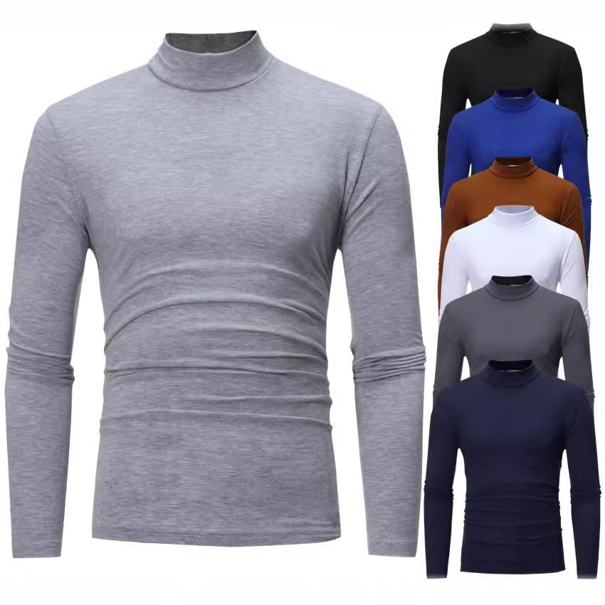 Slim-fit men's long-sleeve turtleneck t-shirt, offering modern elegance and comfortable wear.