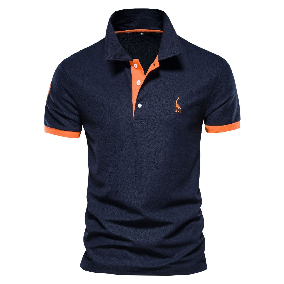 Elegant men's short-sleeve polo shirt with button collar, perfect for stylish casual wear.