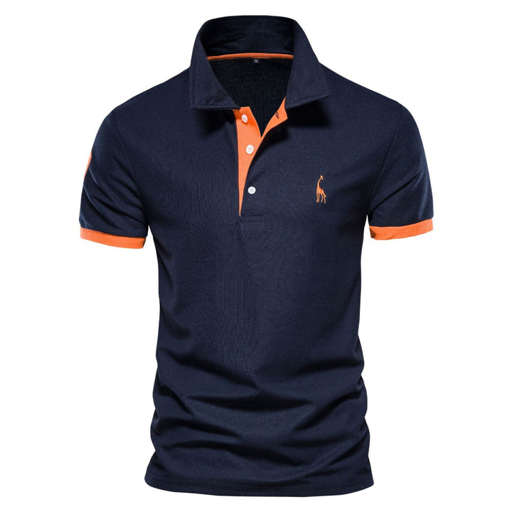 Elegant men's short-sleeve polo shirt with button collar, perfect for stylish casual wear.