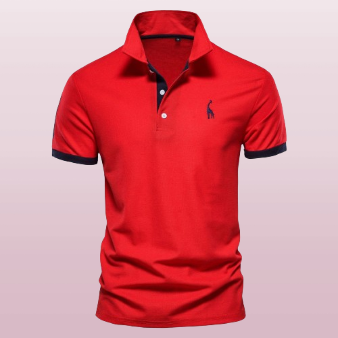 Stylish men's polo shirt with a sophisticated button collar. Elegant short-sleeve top for comfort.