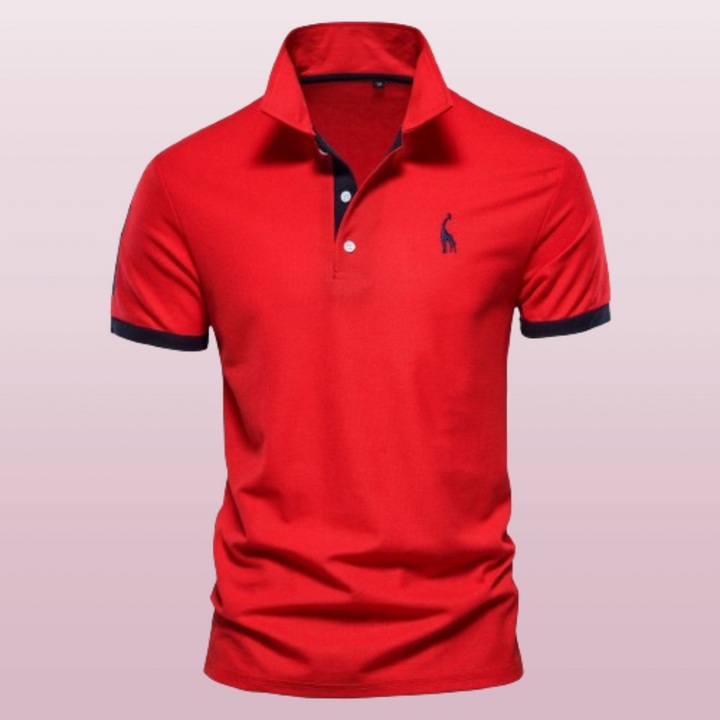 Stylish men's polo shirt with a sophisticated button collar. Elegant short-sleeve top for comfort.