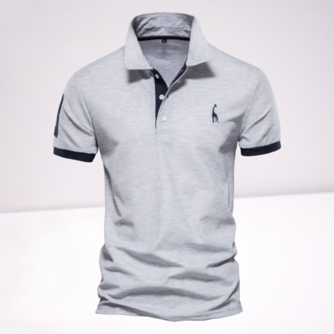 Stylish men's classic polo shirt. Comfortable short-sleeve design with an elegant button collar.