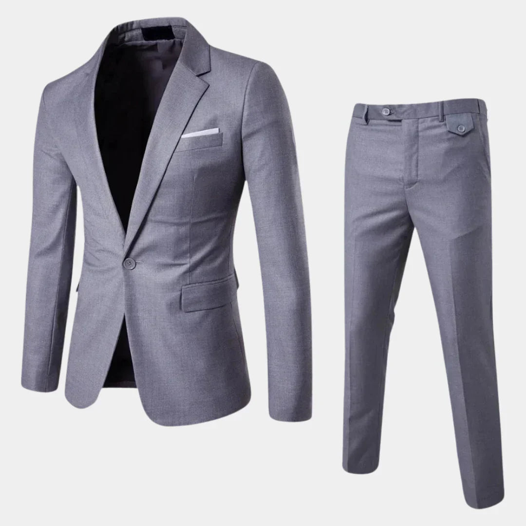 Classic men's slim fit tailored suit. Ideal wedding suit or formal wear for special occasions.