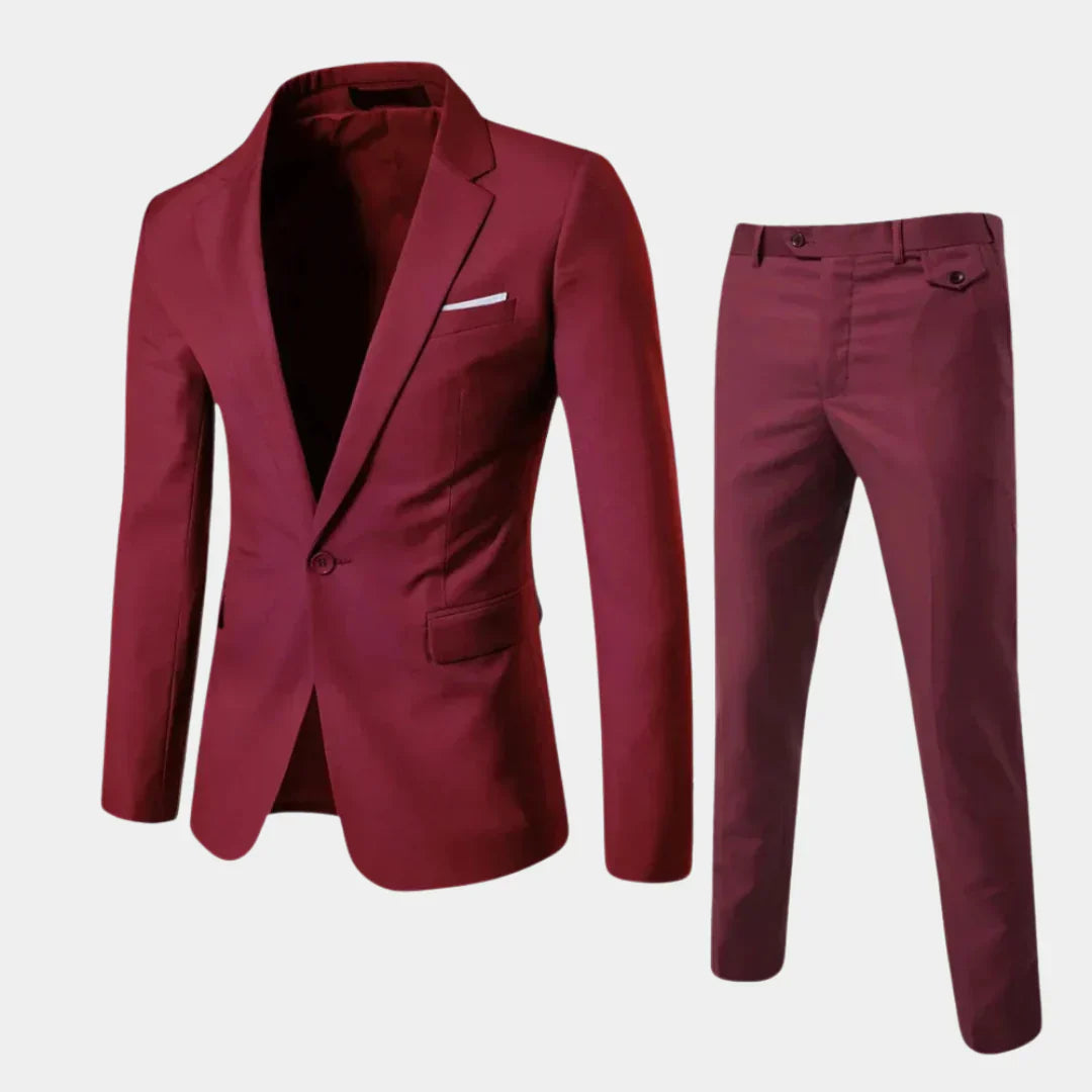 Sharp men's tailored suit set with blazer & trousers. Perfect formal wear for a refined look.