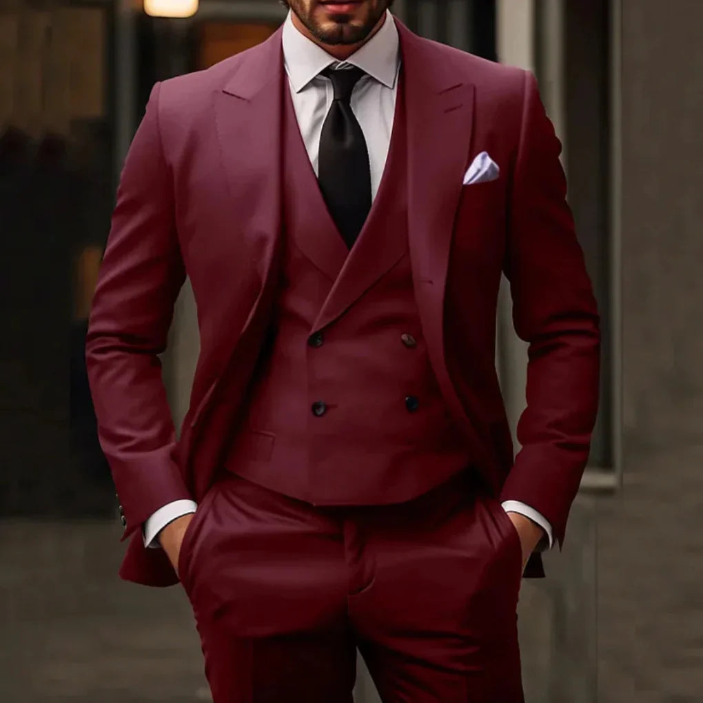 Stylish men's full suit, a complete three-piece set for formal wear, business, or party. Classic and elegant look.