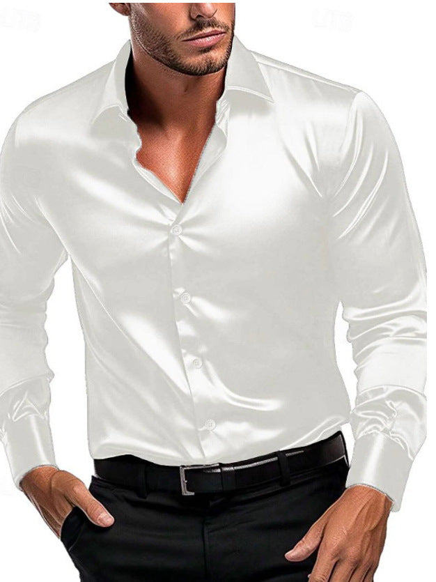 Crisp white men's long-sleeve button-down dress shirt. Classic menswear for business, formal & stylish casual.
