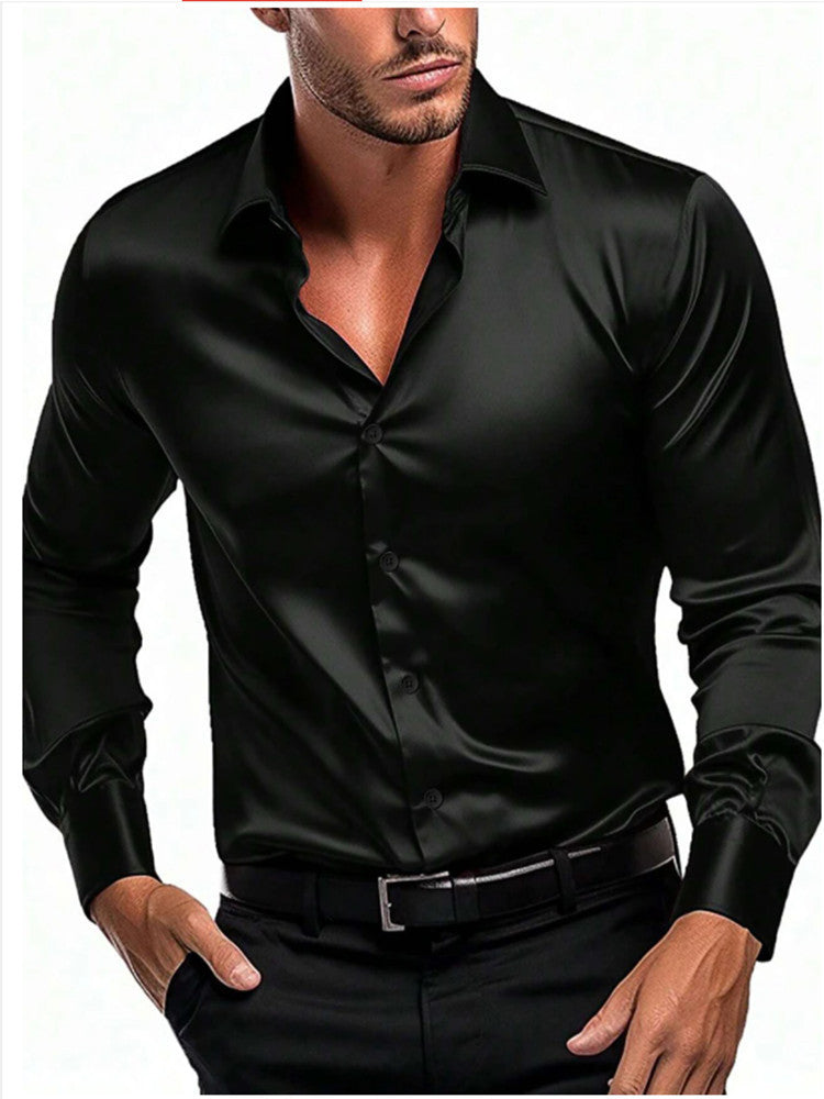 Stylish men's classic dress shirt with long sleeves & button-down collar. Elegant for business meetings or formal wear.