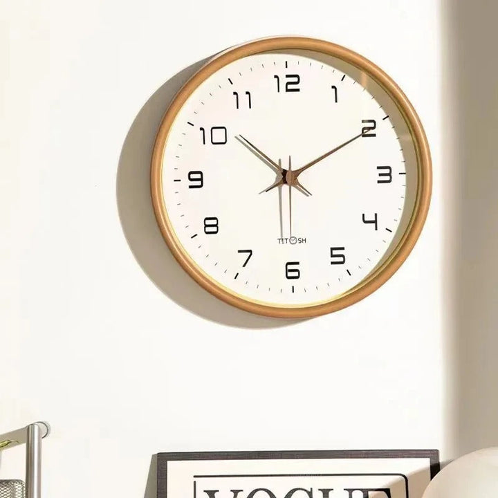 Nordic wooden wall clock for elegant home decor. Minimalist cream & brown design with silent quartz movement.