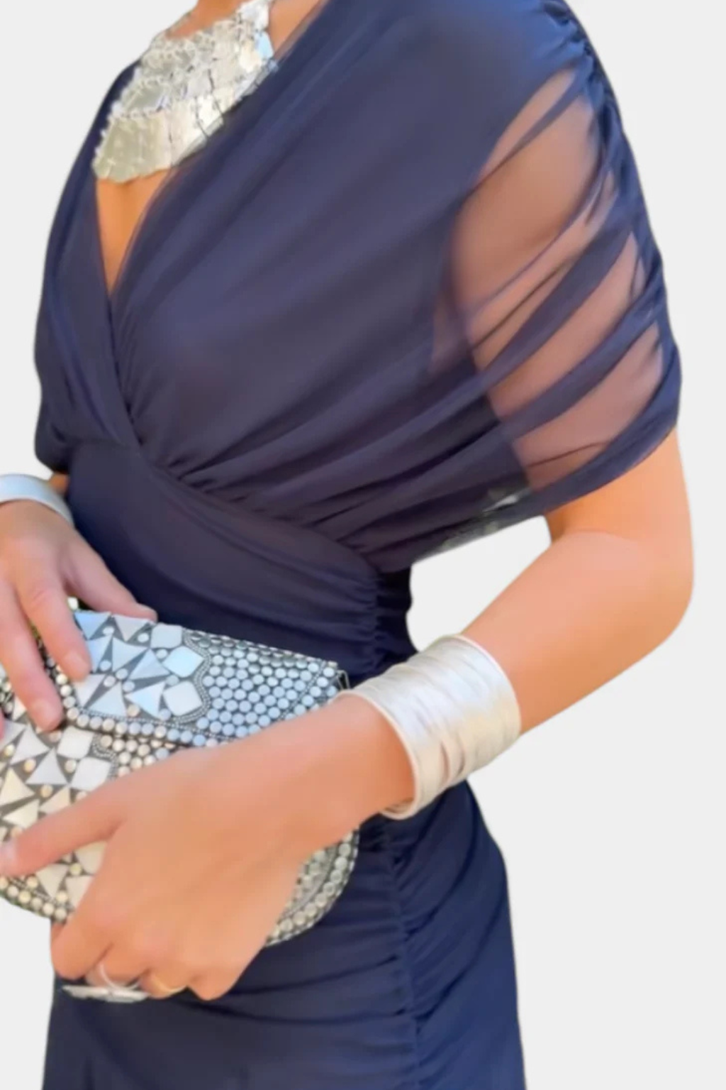 Beautiful off-shoulder pleated summer dress for women, ideal for evening parties & elegant events.