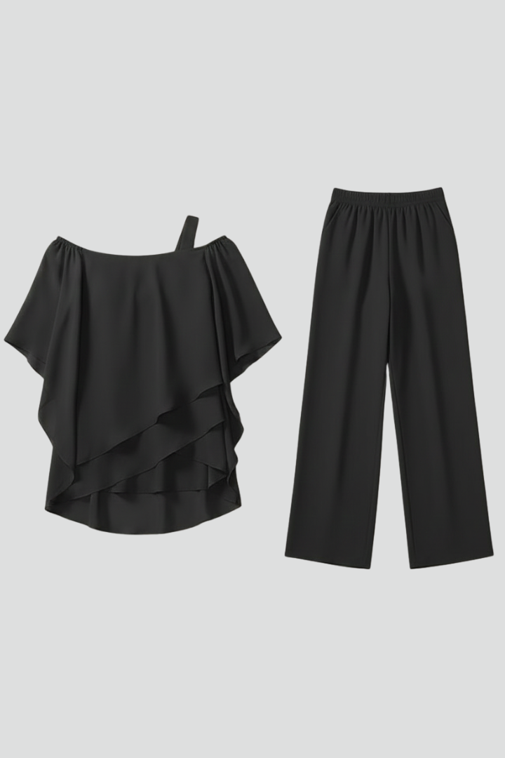 Elegant off-shoulder wide-leg jumpsuit for women, perfect for evening wear and formal events.