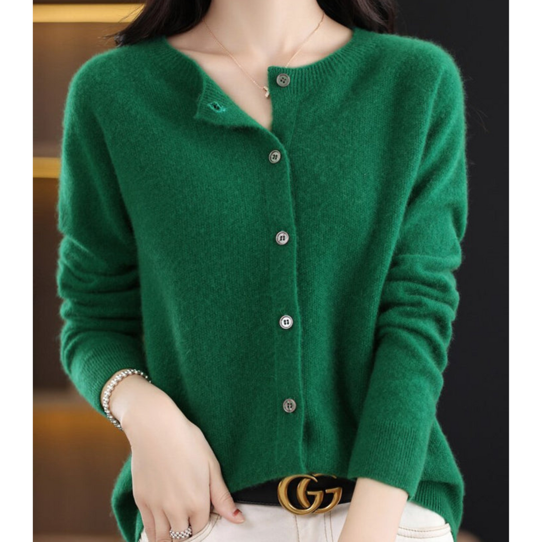 Soft knit women's cardigan with an open front design, ideal for elegant casual wear.