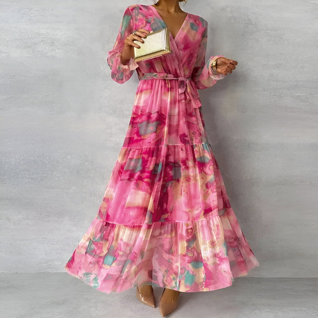 Elegant pleated midi summer dress for women, floral print, perfect for garden parties or casual wear