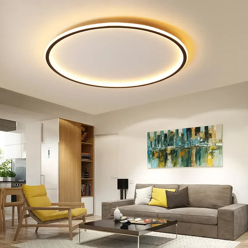 Gold accent round LED ceiling light, adds a touch of elegance to any room.