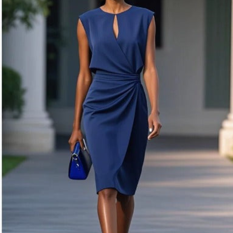 Women's knee-length casual dress with stylish keyhole neck, perfect for comfort and fashion.
