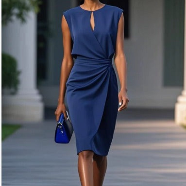 Women's knee-length casual dress with stylish keyhole neck, perfect for comfort and fashion.