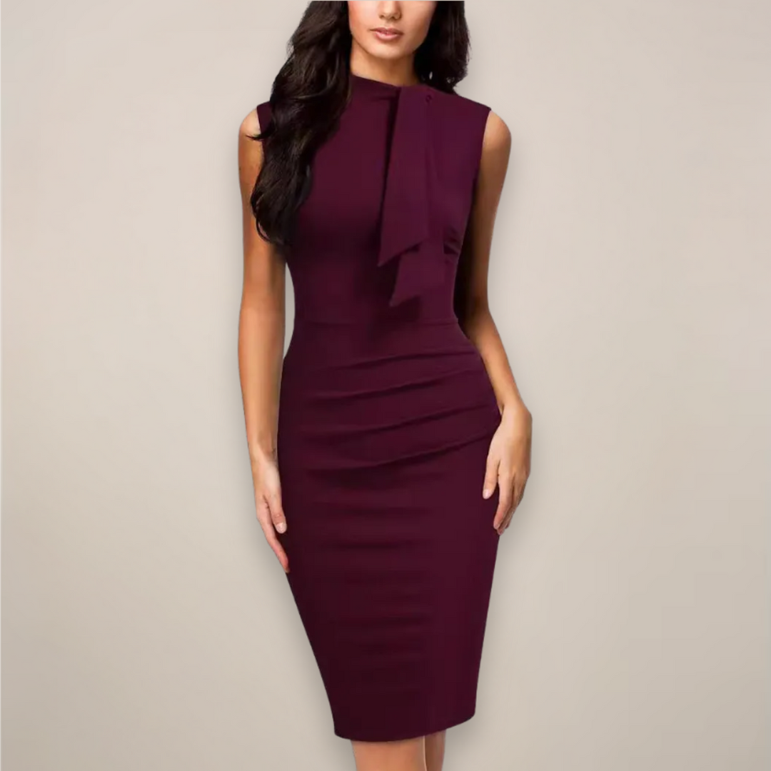 Elegant sleeveless sheath midi dress for women, perfect for work or special occasions, classic style.