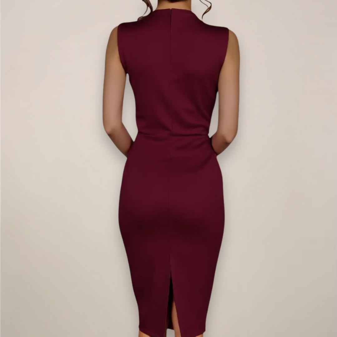 Women's sleek midi sheath dress in a solid color, versatile and comfortable for summer office wear.