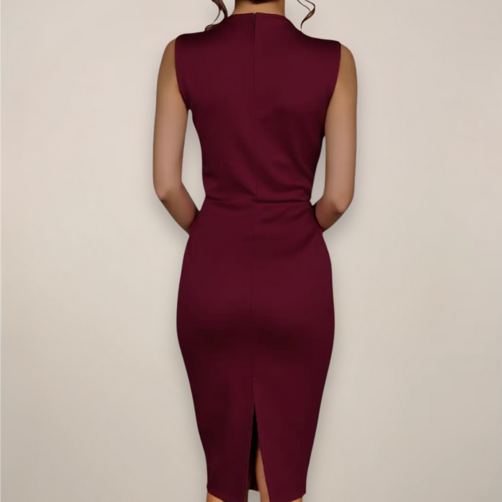 Women's sleek midi sheath dress in a solid color, versatile and comfortable for summer office wear.