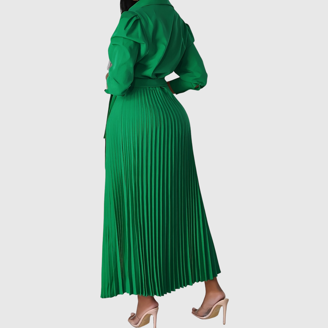 Soft pleated midi dress, a stunning piece for women's elegant day or evening wear.