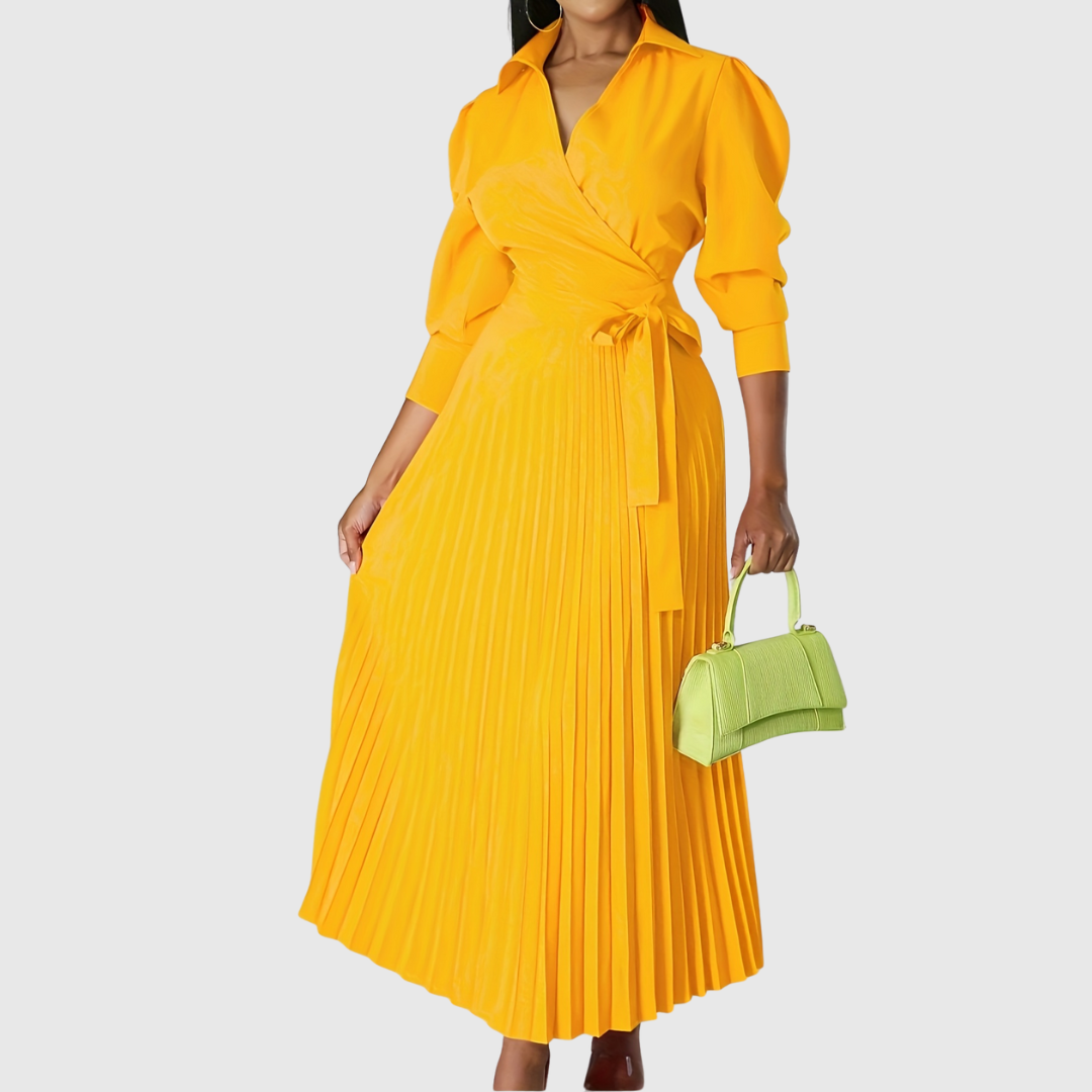 Fashionable women's soft pleated midi dress, suitable for any elegant event.