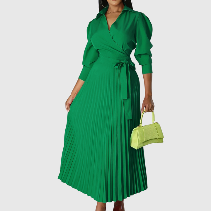 Graceful women's elegant pleated midi dress, perfect for sophisticated fashion.