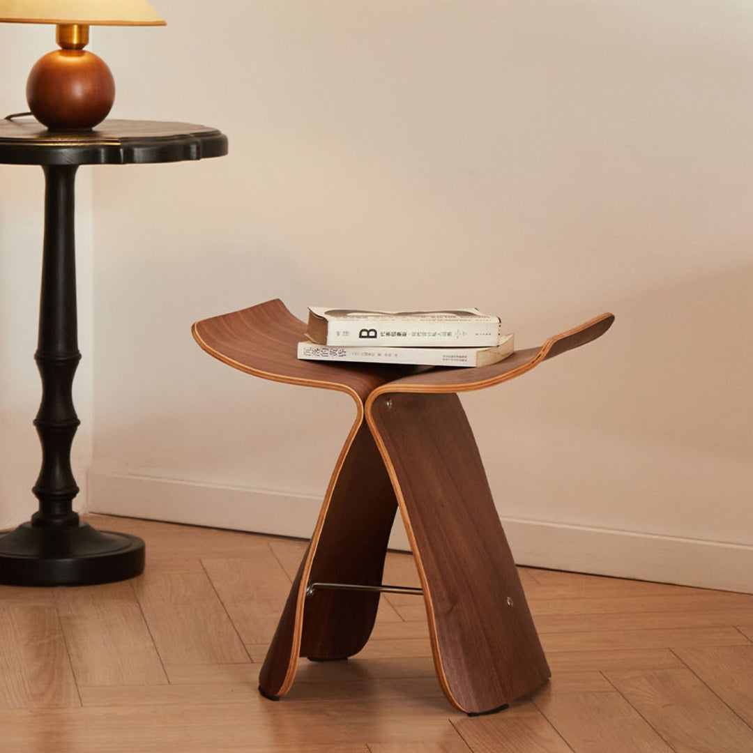 Stylish solid wood Butterfly Stool. Elegant and versatile accent furniture for living room or entryway.